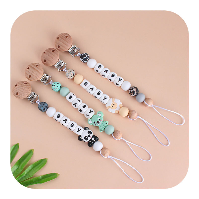 New Baby Pacifier Clips DIY Personalized Name Cartoon Dummy Nipples Holder Clip Chain Newborn Accessories Teething Toys BPA Free