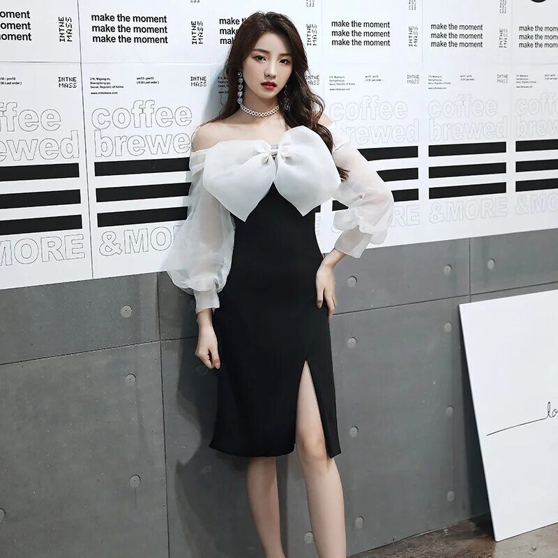 봄 여름 신상 여성 원 숄더 긴 드레스, 기질 활 투명 소매 허리 파티 연예인 드레스