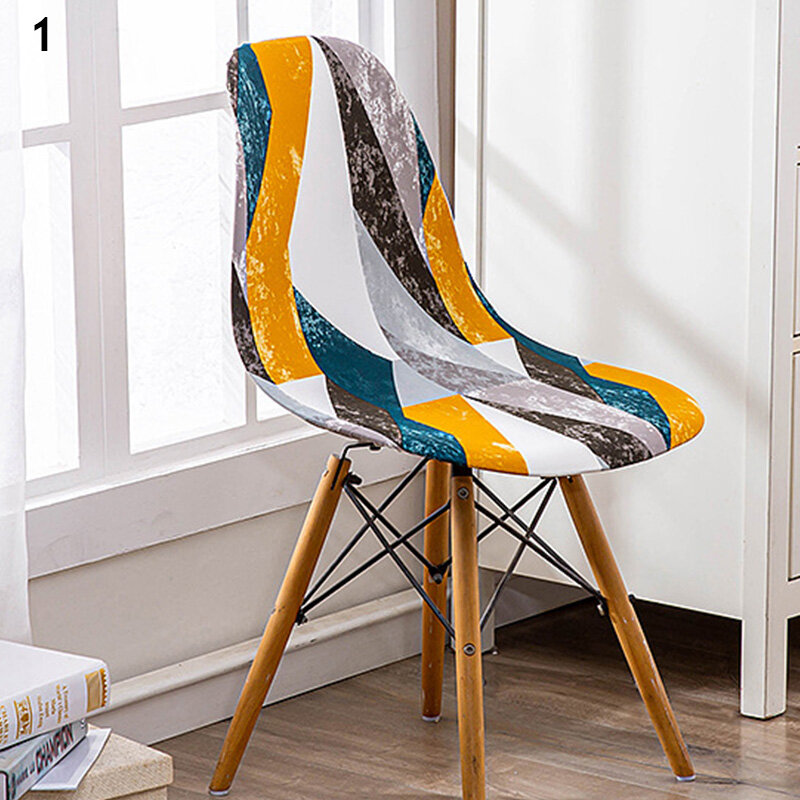 Armless Shell Impresso Cadeira Capa, Cozinha cadeira Slipcover, Estilo Pastoral elegante, Estojo impresso
