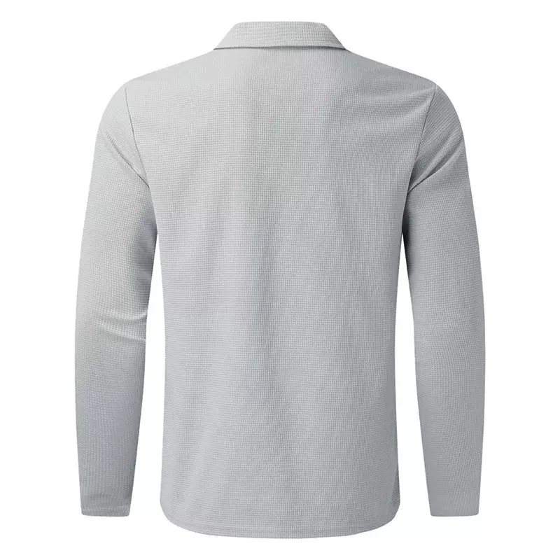 2024 Men's Slim Fit Jacket Solid Lapel Long Sleeve Zipper Cardigan Tops Spring Autumn Casual Polo Collar Waffle Jackets Coat