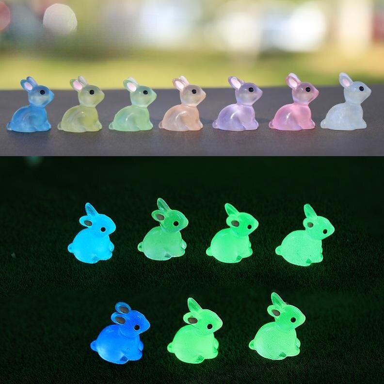 Miniaturowe dekoracje z żywicy fluorescencyjnej, sześciokątny smok, łabędź, figurki królika, dekoracja zwierząt z kreskówek, bajkowy ogród