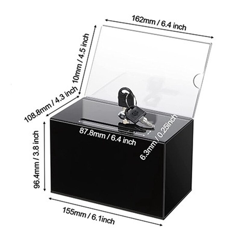 Akrylowa darowizna skrzynka do głosowania bezpieczne i bezpieczne pudełko do rysowania karnetów z zamkiem na wizytówki