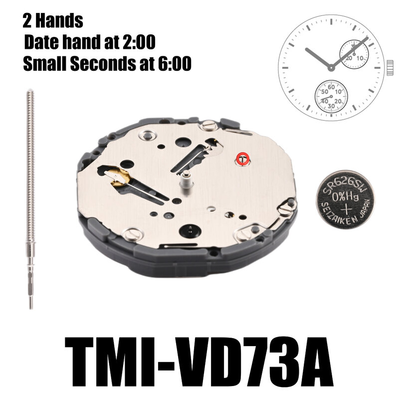 Movimiento VD73 Tmi VD73, 2 manos, multiojo, pequeño segundo a 6:00, tamaño: 10 ½, altura: 3,45mm