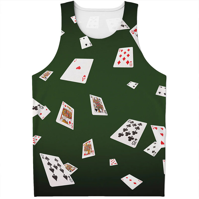 Retro Poker Chips Pattern Tank Top For Men 3d Print Playing Cards Vest Summer Streetwear Oversized Tee Shirts Personality Tops
