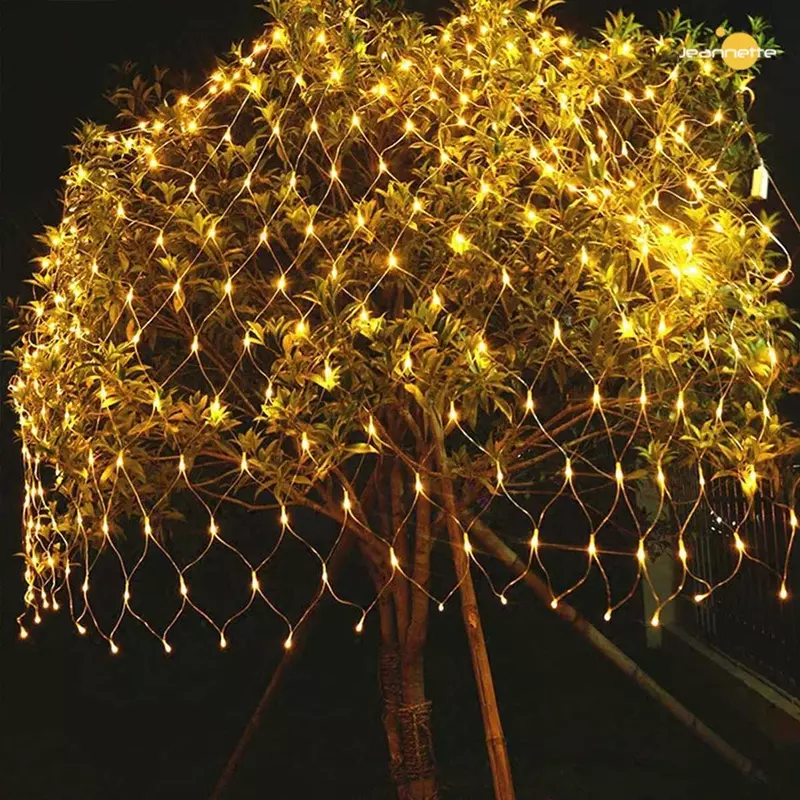 Outdoor Net Mesh Net Lights, Tree-Wrap Lights, Cortina String Lights para Janela, Parede, Jardim, Decoração de Cerca, Solar, UE, US Plug, 3x2m