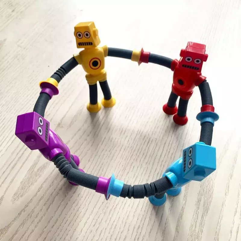 Rozciągliwa rurka Robot Puzzle zabawka nowość dekompresyjna kreatywna kreskówka przyssawka sprężyny teleskopowe kształt robota zabawki prezenty dla dzieci