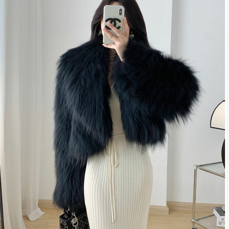 Large Collar Fur Coat for Women, White Short Jacket, High Waisted, Thick Clothing, New