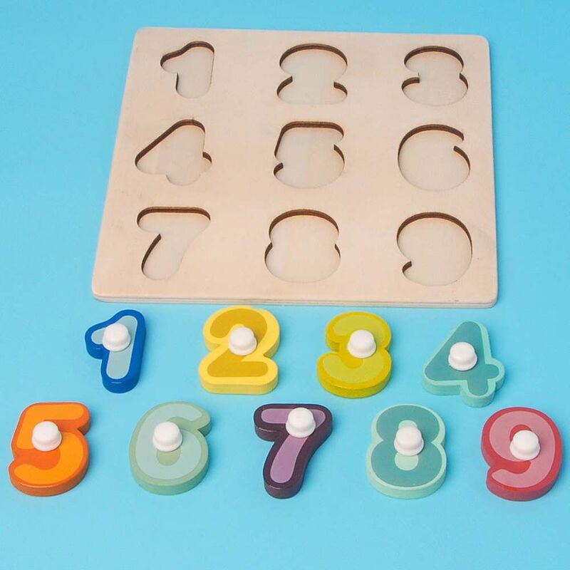 학습 수학 장난감 퍼즐 모양 일치 손가락, 유연한 훈련 나무 직소 퍼즐, 나무 숫자 장난감 모양 인식 장난감