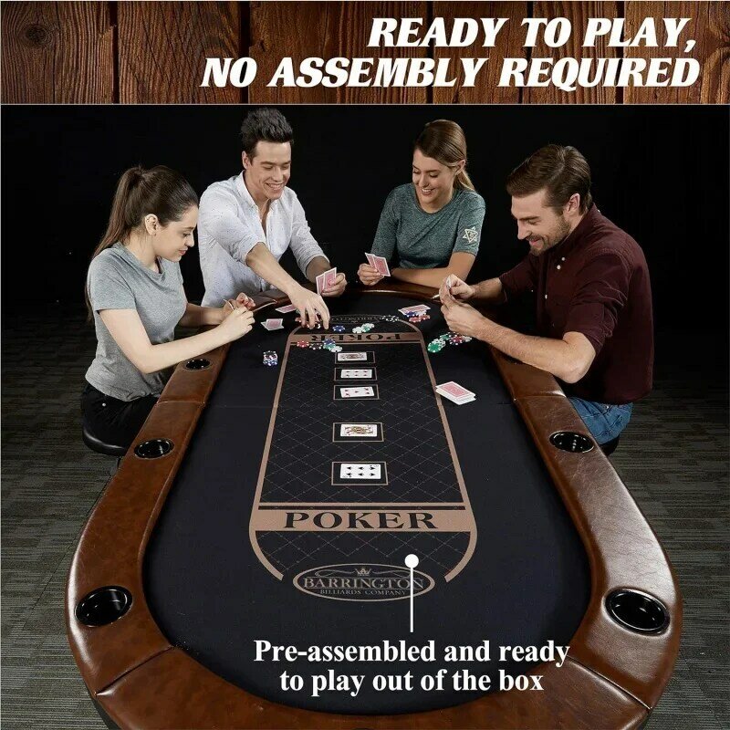 Meja Poker lipat pemain Barrington Charleston, meja kartu Oval, Meja Poker turnamen gaya kasino dengan rel empuk dan