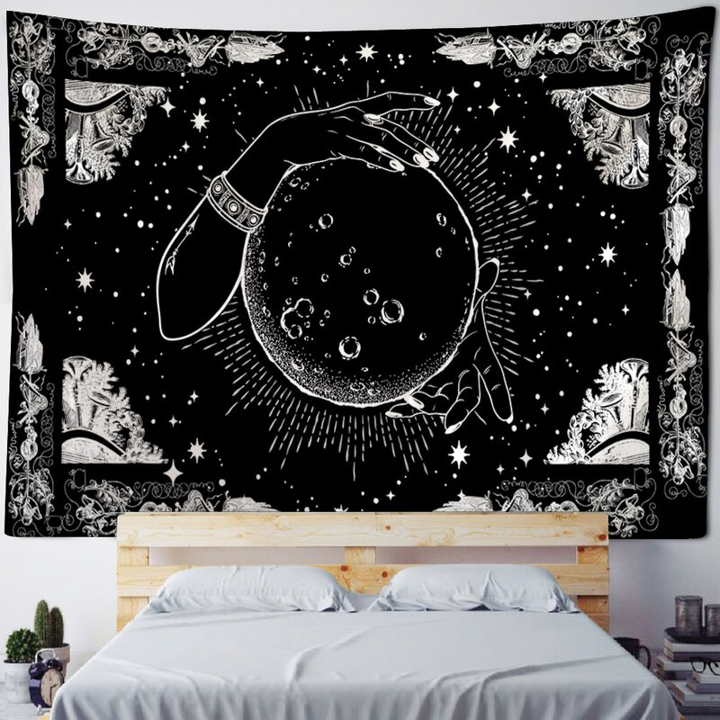 Fantasy wings, black tapestry, sun and moon, skull, home wall hanging, hippie, witchcraft, art decoration, bedroom, dormitory