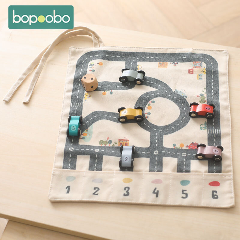 Mainan lalu lintas Montessori anak-anak, 35*31 CM peta jalan lalu lintas kota bayi Game mobil kayu hadiah mainan pendidikan kartun Kota