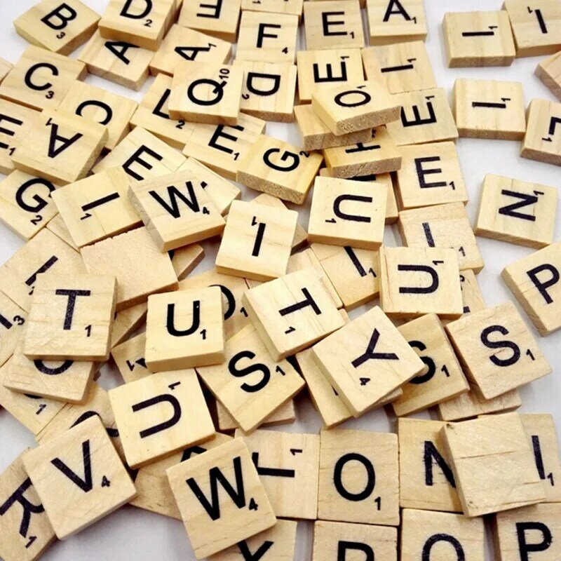 100Pcs Wooden Alphabet Tiles Black Letters & Numbers For Crafts Wood Digital Puzzle
