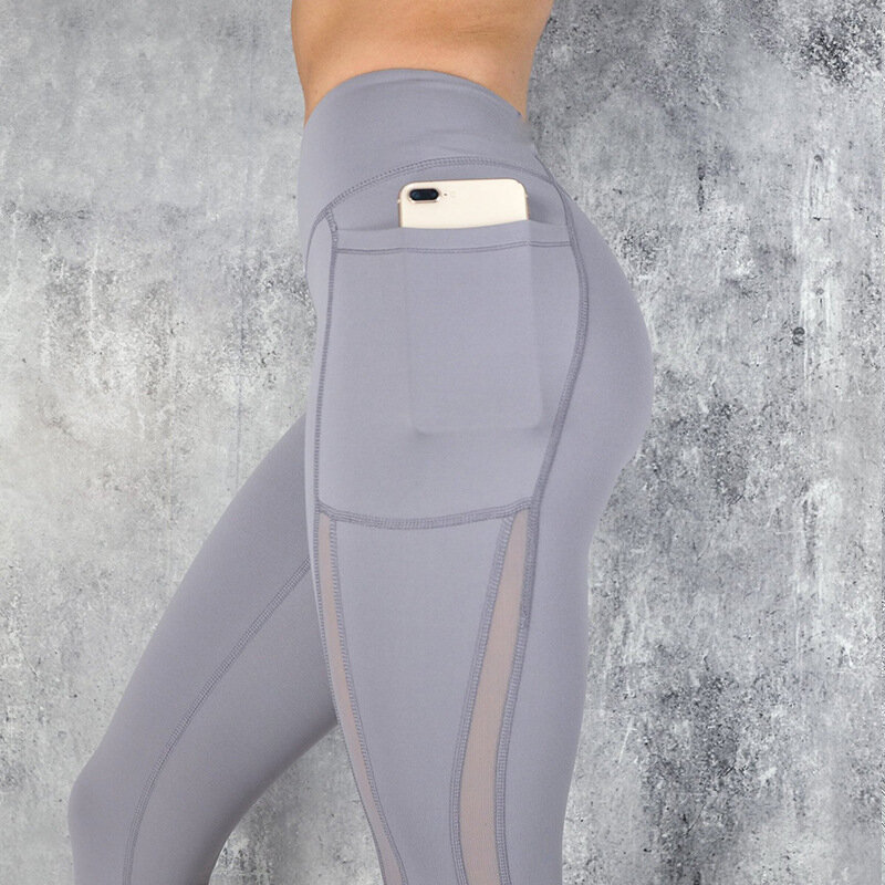 Calças esportivas para mulheres, leggings respiráveis, sem costura, sexy, com bolso, com costura, para academia e corrida