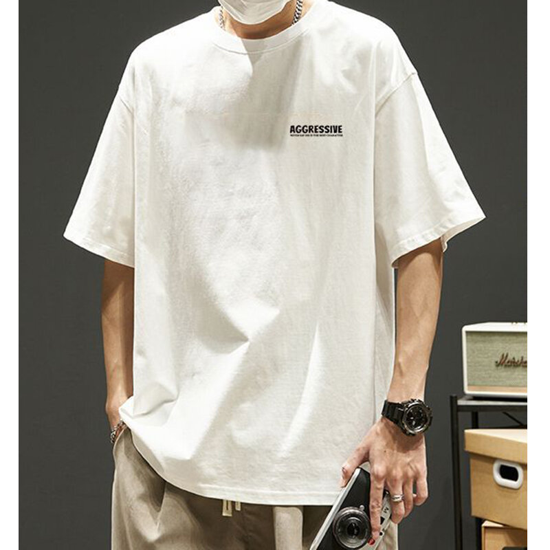Camiseta holgada con cuello redondo para hombre, ropa informal con letras estampadas, jerséis coreanos de gran tamaño que combinan con todo, verano, 2024