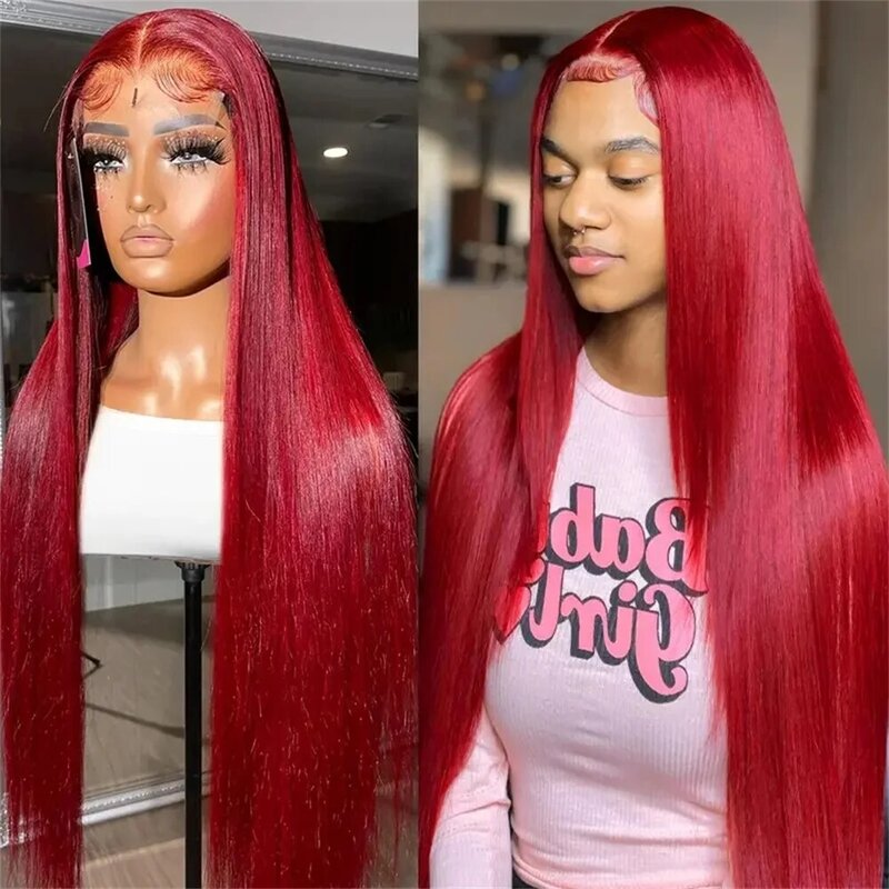 13x6 Hd Straight Lace Front Wigs Burgundy Women Glueless Brazilian Hair 34-18Inch Bone Straight 13x4 Lace Frontal Human Hair Wig