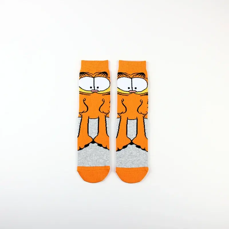 Chaussettes tube de dessin animé Garfield pour adultes et enfants, pur coton, tendance de la mode masculine, jouet de sport mignon, cadeau d'anniversaire
