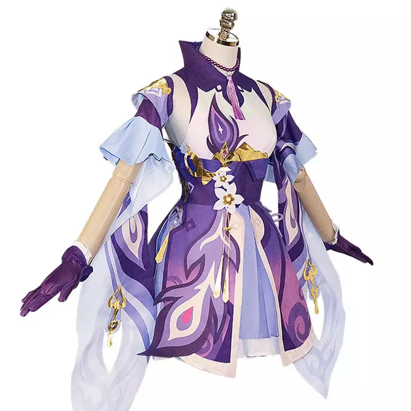 Disfraz de KeQing de Genshin Impact para mujer, disfraz de Halloween, Vestido de figura de Anime, peluca de traje