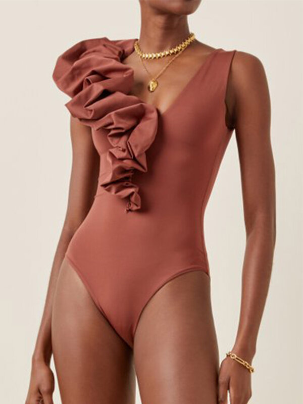 Modny, potargany jednoczęściowy kostium kąpielowy z głębokim dekolem, seksowne Bikini w jednolitym kolorze ustawić letnie pływanie Biquini strój kąpielowy dla kobiet bez pleców