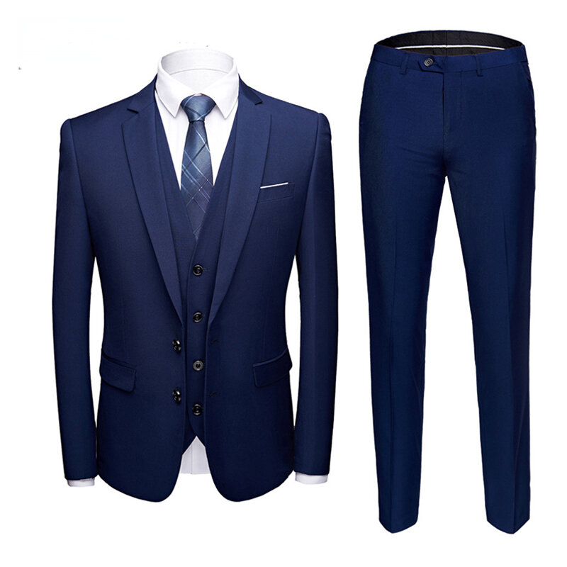 Мужской деловой костюм из трех предметов, классический пиджак с жилетом и брюками для свадьбы, 2024