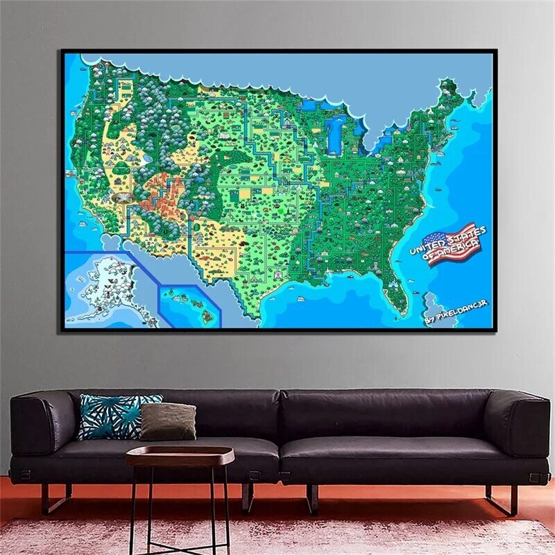 미국 물리지도 부직포 스프레이 아트 지도 포스터 및 인쇄, 90*60cm, 문화 및 교육용