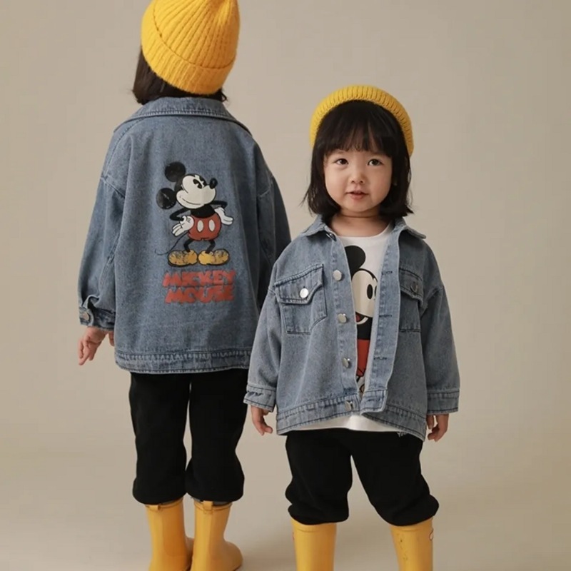 Chaqueta vaquera con dibujos animados de Mickey Mouse para niños, abrigos para niños, prendas de vestir exteriores, chaquetas para niñas, disfraces, 2024