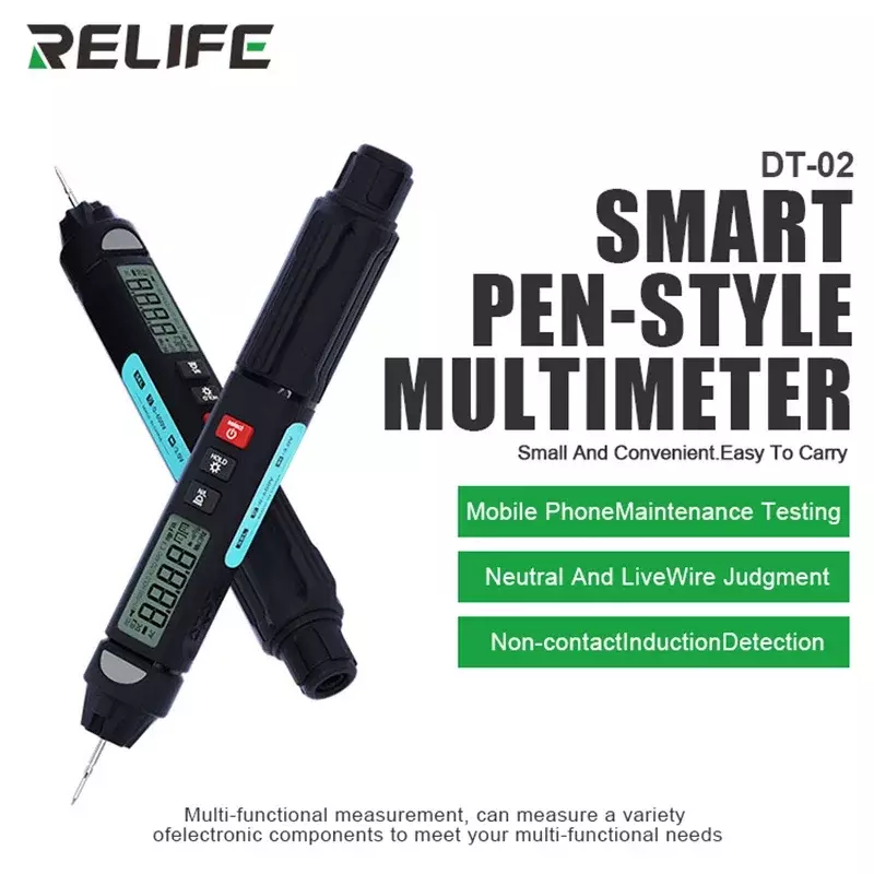 RELIFE DT-02 디지털 펜 타입 멀티미터, DC AC 전압 테스터, 스마트 멀티미터 전압계, NCV 휴대폰 수리 도구