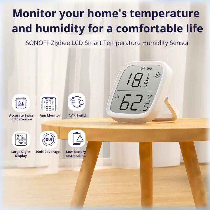 SONOFF-Zigbee Sensor de Temperatura e Umidade Inteligente, Tela LCD, Monitoramento Remoto, Monitoramento em Tempo Real, Ewelink Via Alexa e Google Home, SNZB-02D