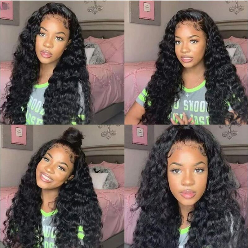 Perruque Lace Frmetals Wig sans colle naturelle Remy, cheveux humains, Deep Wave, 13x6, 13x4, pre-plucked, Wiltshire, noeuds blanchis, bling