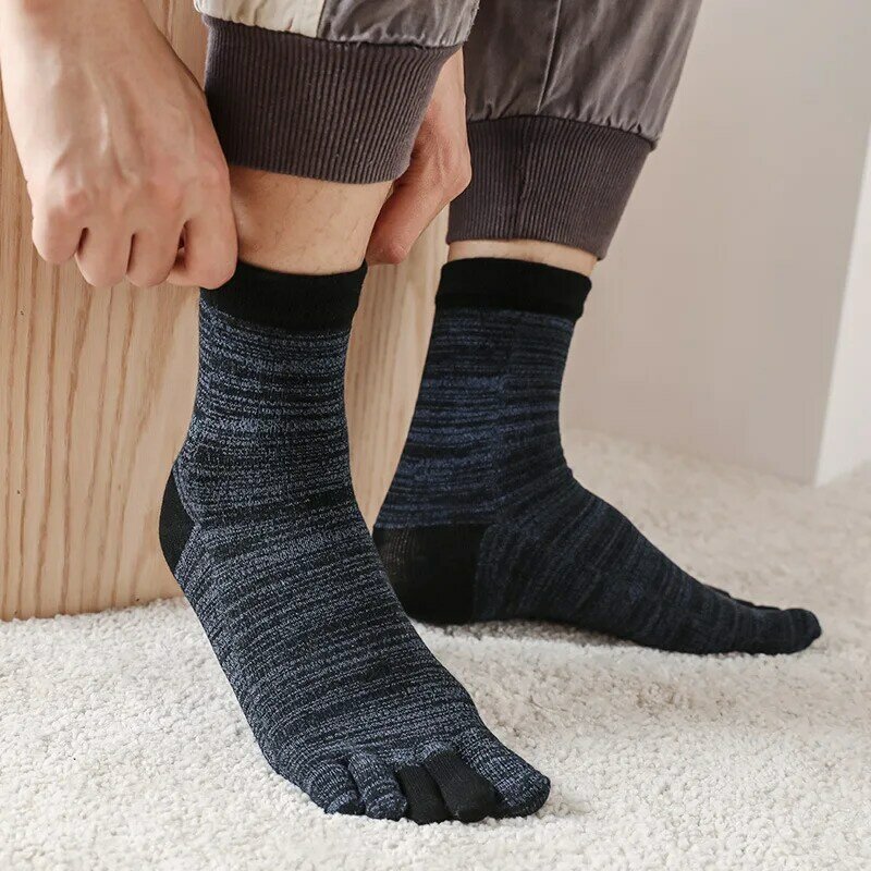 5 Pairs Colorful Men's Toe Socks Cotton Breathable Sweat-absorbing Warm Solid Business Casual 5 Finger Sock Man Short calcetines
