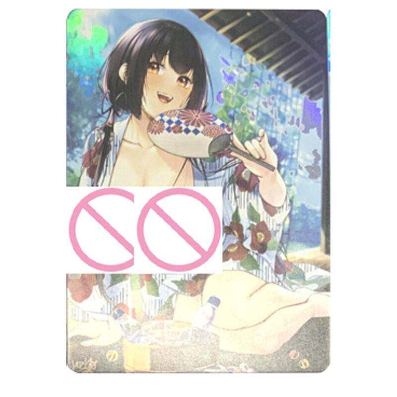 Tarjeta de colección de Anime Sexy Nude, Kimono Kawaii para chica, gran pecho, belleza, Color refractivo, Flash, regalos de Otaku, 63x88mm, 4 piezas por juego