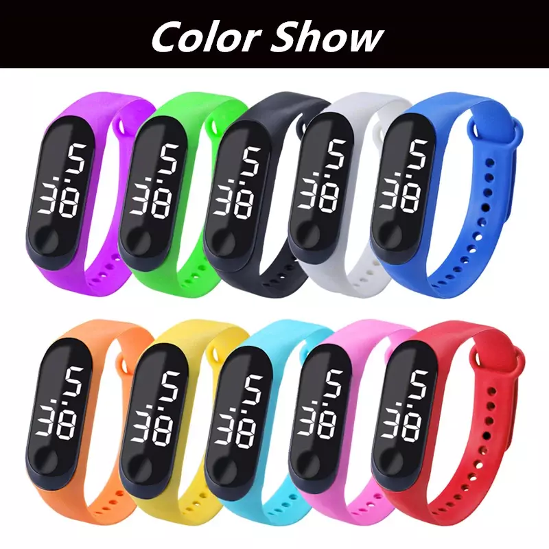Reloj electrónico Digital Led para niños y niñas, pulsera deportiva resistente al agua con correa de Color sólido, regalo