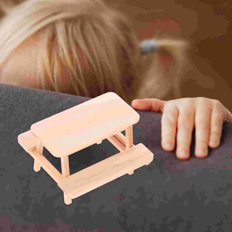 Miniatur furnitur kayu, meja piknik, miniatur rumah boneka, properti meja piknik