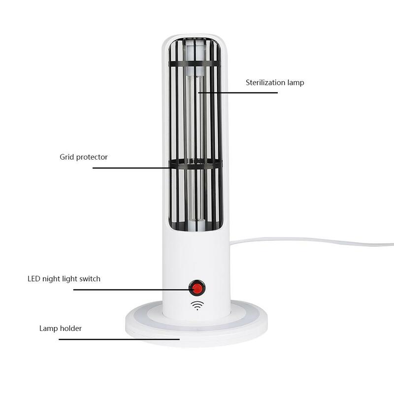 Lâmpada UV germicida para desinfecção doméstica, esterilizador doméstico, bulbo de 360 graus, ar limpo, luz noturna