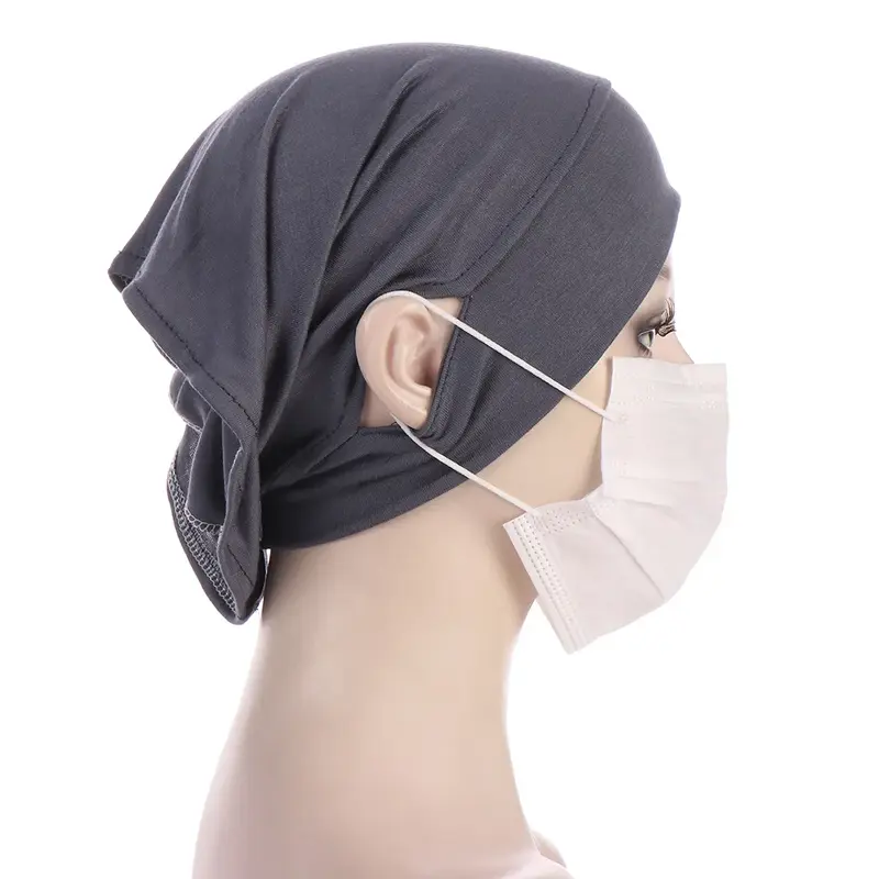 2021 NUOVO Cotone Sotto la Sciarpa Con Foro per L'orecchio Stretch Jersey Interno Hijab Rotondo Anteriore Sotto Hijab Caps Turbante Femminile Bonnet