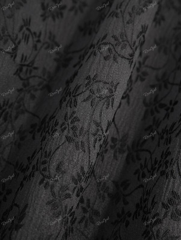 ROSEGAL gaun Gotik ukuran besar gaun sapu tangan hitam Jacquard bunga bordir tali PU Grommet gesper renda