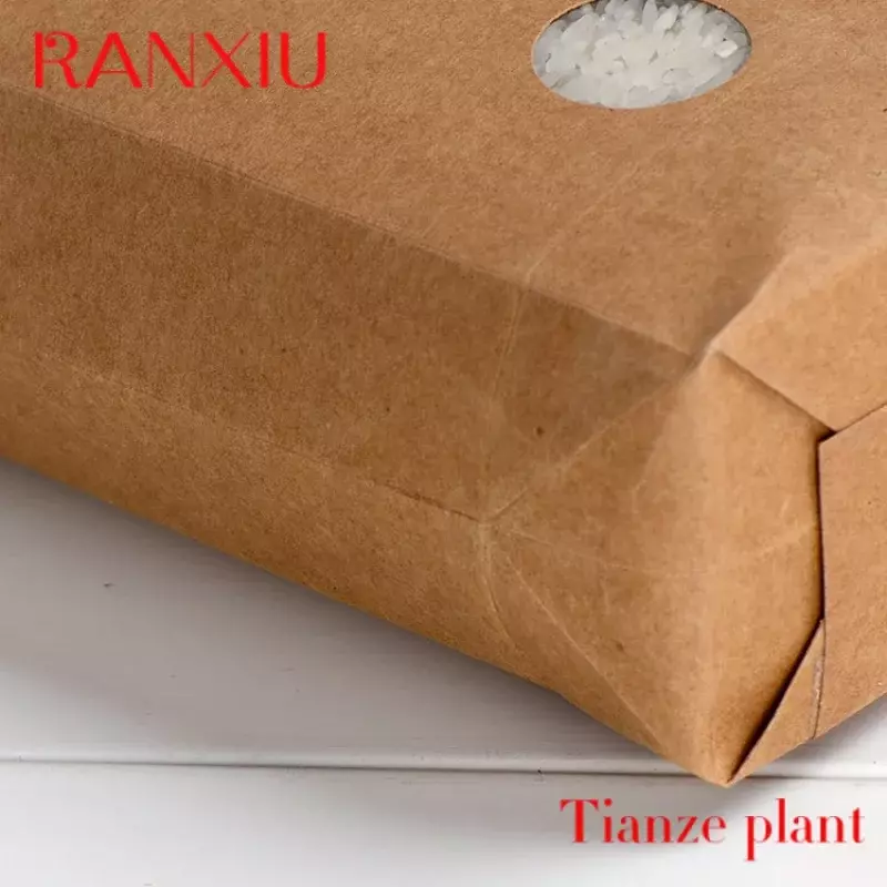Pemasok kustom Cina kantong kertas kemasan nasi 5kg dengan pegangan