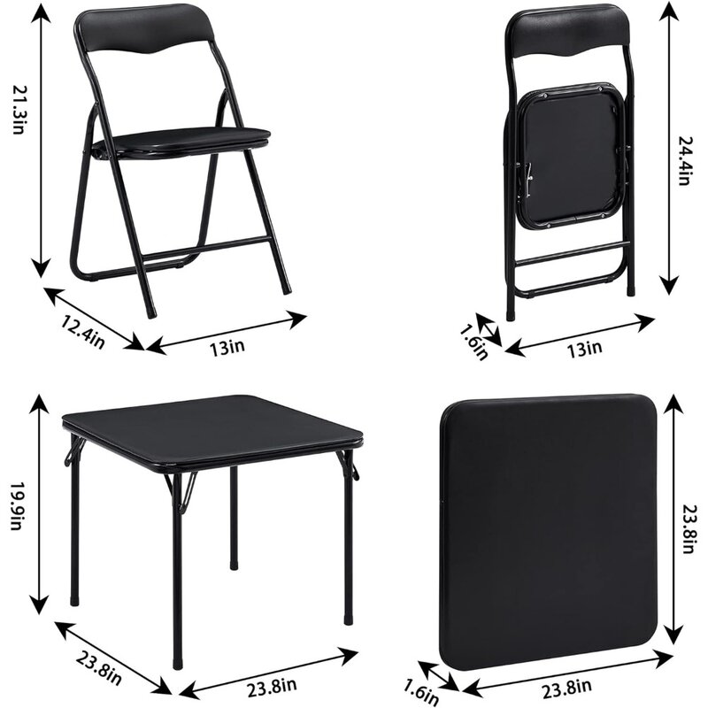 VECELO Kids Folding Activity Table and Chairs 5 Pcs, Portable, with Ultra Soft PU Padded Cushion, 5 Piece Set, Black