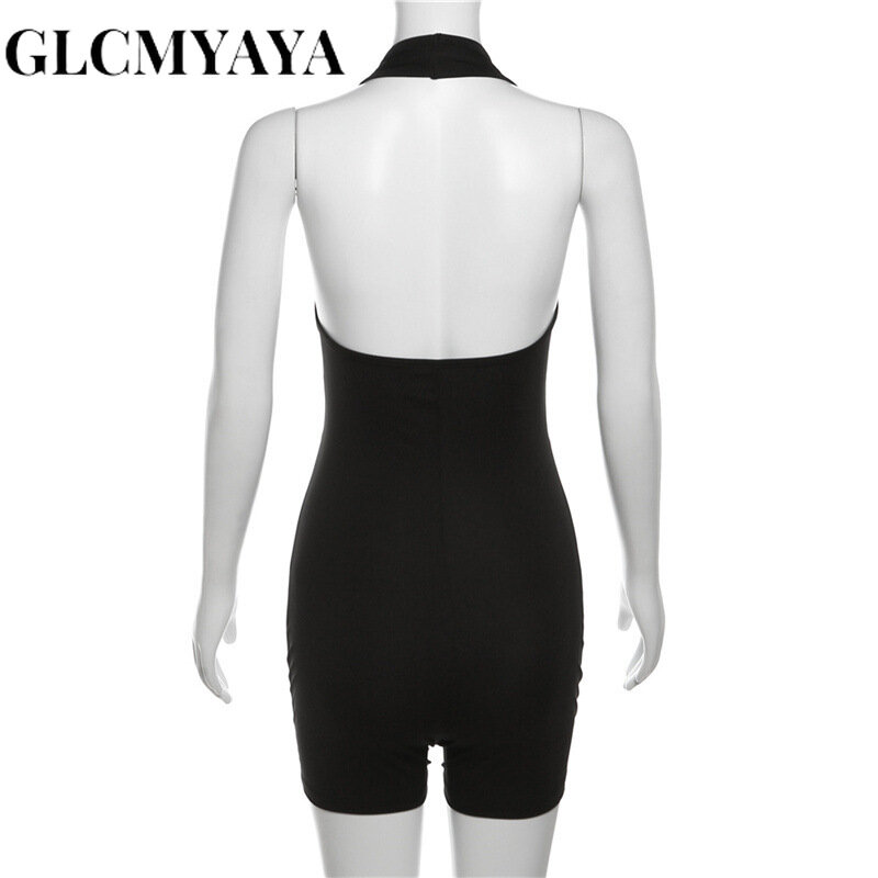 GLCMYAYA Women Streetwear Neck-mounted Hollow Out Slim salopette corta 2023 Casual Fashion Sporty Hotsweet Solid pagliaccetti senza maniche