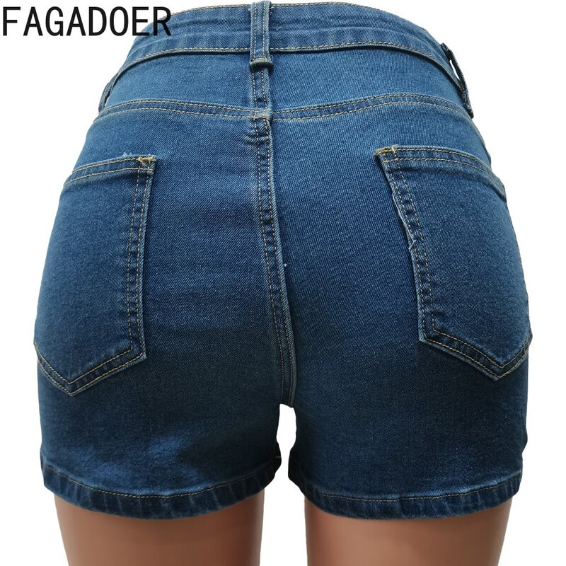 FAGADOER-Shorts jeans de strass Hole Hollow para mulheres, cintura alta, bolso de botão jean, moda streetwear cowboy, verão, nova