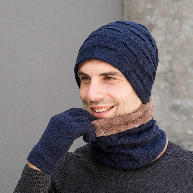 Casual portatile moda inverno elastico uomo berretti guanti uomo sciarpa berretto lavorato a maglia guanti collo vestito