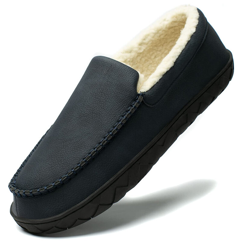 Мужские теплые хлопковые туфли, однотонные, Нескользящие, плоская подошва, зимние тапочки в Корейском стиле