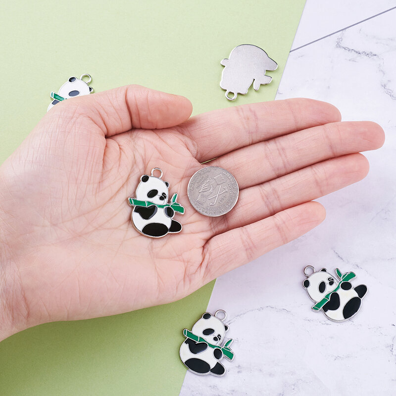 5 pcs Alloy Enamel Pendants Panda Shape Platinum Color Black and White for Making DIY Jewelry Necklace Earring Bracelet Charms