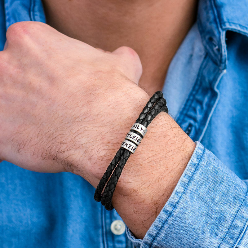 Personalisierte Männer Armbänder Benutzerdefinierte Edelstahl Perlen Leder Armbänder Geschenk für Freund Vater