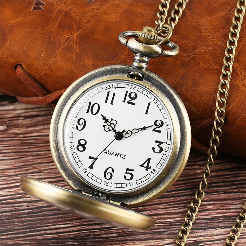 Old Fashion Pocket Watch with Flower Crystal Design Men Women Quartz Movement Watches Arabic Number Display Necklace Chain Gift
