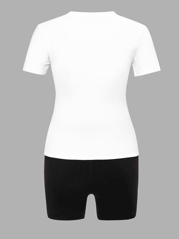 Conjunto deportivo de dos piezas para mujer, Top de cuello redondo y pantalones cortos elásticos de cintura alta, verano, nuevo estilo