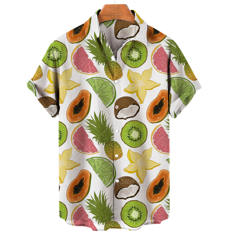 Chemises hawaïennes à imprimé 3D pour hommes, ananas, fruits, citron, chemisiers de plage décontractés, chemise à revers, mode estivale
