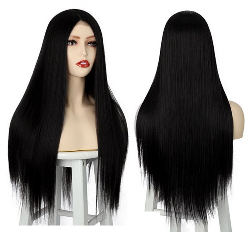 Long Straight Front Lace Wig Synthetic Black Mixed Brown Blonde Highlights Pre-Popped Glueless Lace Wig HD Lace Wigs For Women