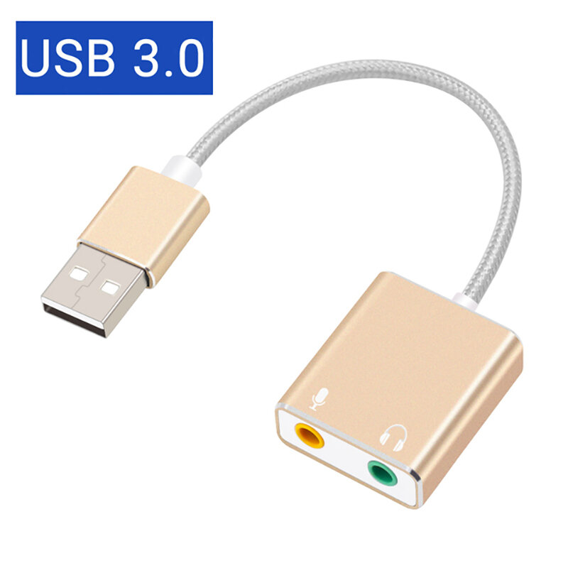 GOOJODOQ 7.1 External USB Sound Card Jack 3.5mm USB Audio Adapter Earphone Micphone Sound Card for Macbook Computer Laptop PC