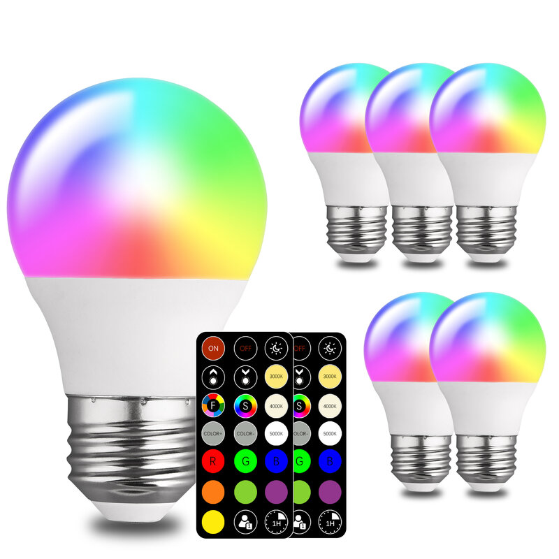 LED Color Changing Light Bulb with Remote Control 60W Equivalent RGBW Bulbs 8W Dimmable E26/B22 A60/A50 2700K-6000K