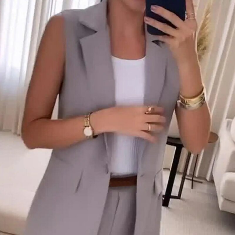 Elegante terno de negócios feminino com colete, calças de cintura alta, traje formal do escritório, profissional, 2 peças
